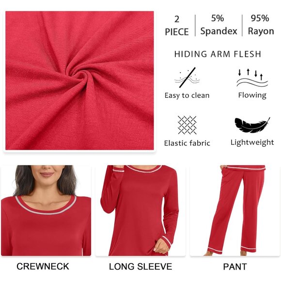 Women's Pajama Sets 2 Piece Ladies Long Sleeve Pjs Fall Loungewear Soft Sleepwea - Picture 6 of 6